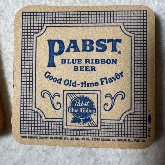 Vintage PABST Blue Ribbon Double Sided Beer Drink Coasters Lot of 10 - Picture 3 of 6